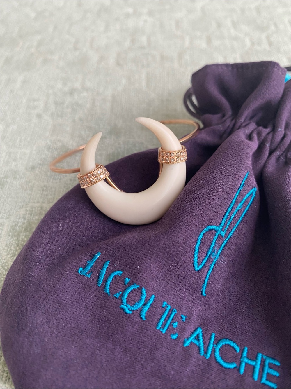 Jacquie Aiche Bone Horn Rose Gold and Diamond Cuff - Picture 2 of 12